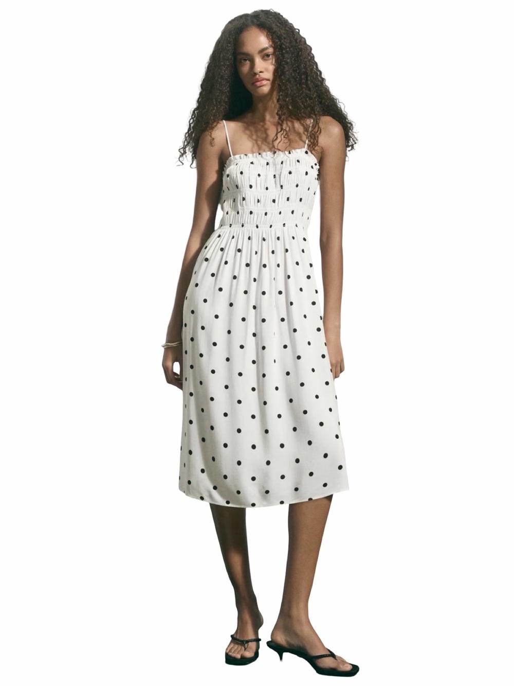 H&M White Midi Dress with Black Polka Dots